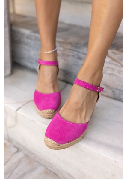 Chris Kadin Fusya Gerek Deri Suet Espadril Sandalet