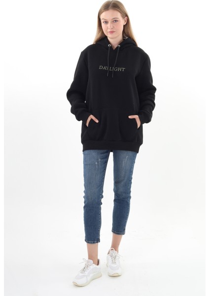 Daylıght Unisex Nakışlı Siyah Kapüşonlu Sweatshirt (Nakış Yeşil) Kanguru Cep Detaylı Hem Erkek Hem De Kadın Için Dizayn Edilmiştir fiyatları