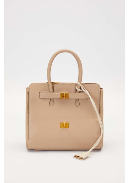 Gri Deri Aksesuar Detaylı El Çantası