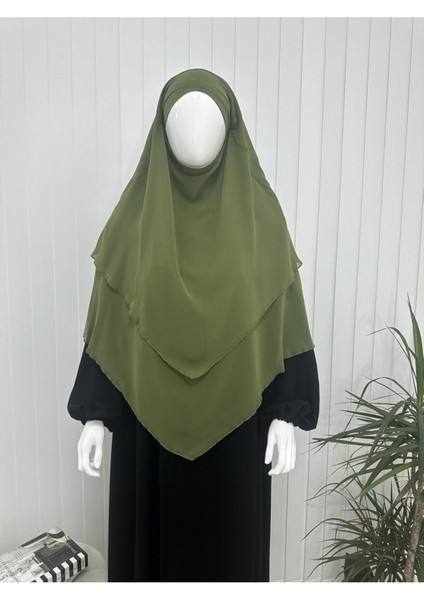 Üç Katlı Multı Sifon Sufle Eşarp ,khimar Hazır Eşarp Bağcıklı Eşarp Peçeli Yeşil Renk