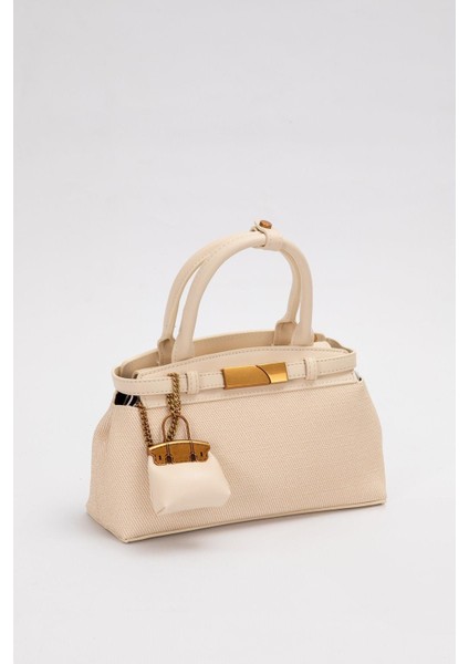 Vizon Krem Mini Çanta Akseusarlı El Çantası modelleri