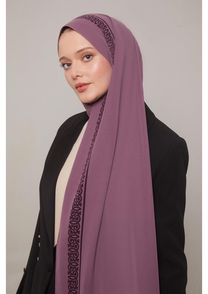 Mor Desenli Medine Ipeği Şal