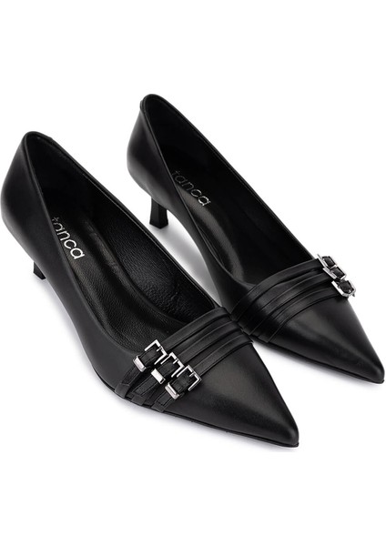 Kadın Hakiki Deri Siyah Deri Topuklu Ayakkabı 1160 26553 Bn Ayk SK25-26 Sıyah Dr fiyatları