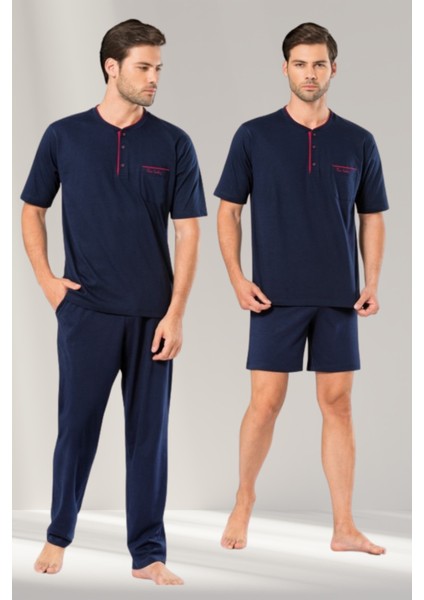 Erkek Lacivert Bordo Renk Alternatifli 3 Lü Pijama Takımı