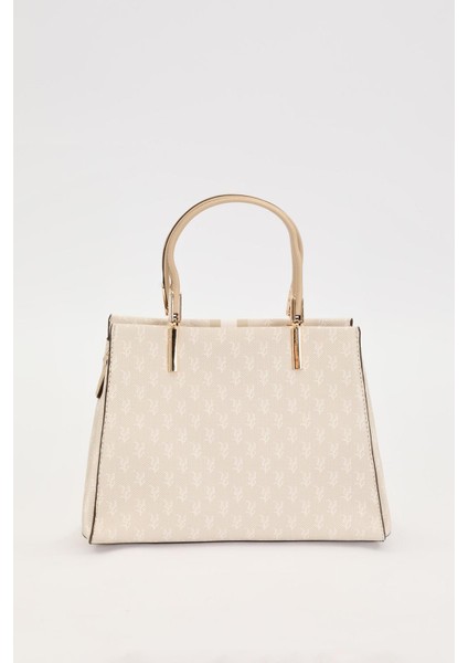 Krem Monogram Desenli El Çantası fırsatları