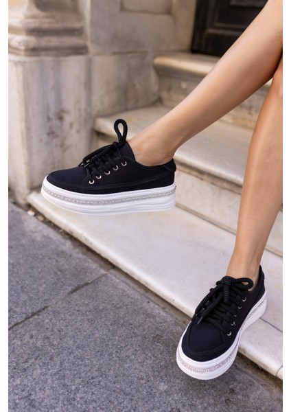 Antony Kadin Siyah Keten Taban Taşli Casual Ayakkabi modelleri