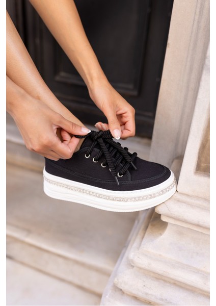 Antony Kadin Siyah Keten Taban Taşli Casual Ayakkabi indirimleri