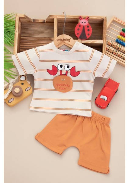 Erkek Bebek Dar Kalıp Çizgili Yengeç Şortlu Takım - 25475K modelleri