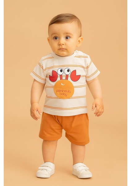 Erkek Bebek Dar Kalıp Çizgili Yengeç Şortlu Takım - 25475K fırsatları