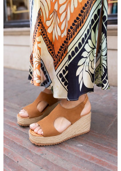 Dembele Kadin Bej Gercek Suet Espadril Lastıklı Sandalet fırsatları