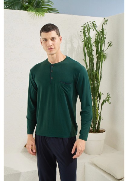 Mdb Kocabey 9220 Erkek Midi Yaka Uzun Kol Pijama Takım