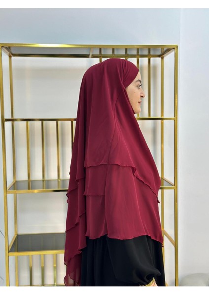 Tesettür Şifon Sufle,hazır Peçeli, Khımar ,hicap,bordo