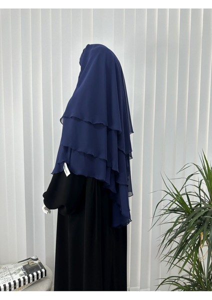 Üç Katlı Multı Sifon Sufle Eşarp ,khimar Hazır Eşarp Bağcıklı Eşarp Peçeli Indigo modelleri