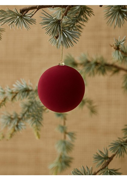 Kadife Yılbaşı Topu – Çam Ağacı Süsü Bordo 8 cm 4'lü