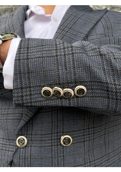 Erkek Slim Fit Ekose Desenli Kruvaze Ceket modelleri