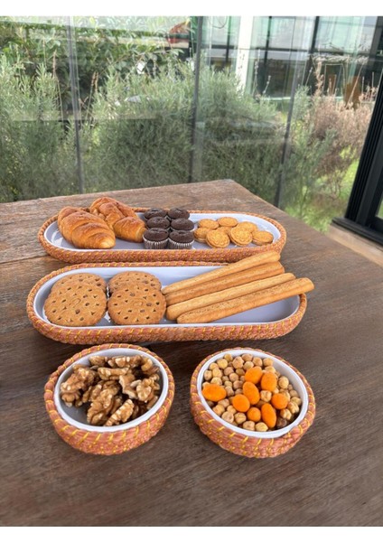 4 ’lü Hasır Görünümlü Servis ve Sunum Seti – Şık Masa Sunumları Için - Turuncu fiyatları