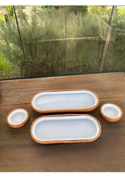 4 ’lü Hasır Görünümlü Servis ve Sunum Seti – Şık Masa Sunumları Için - Turuncu fırsatları