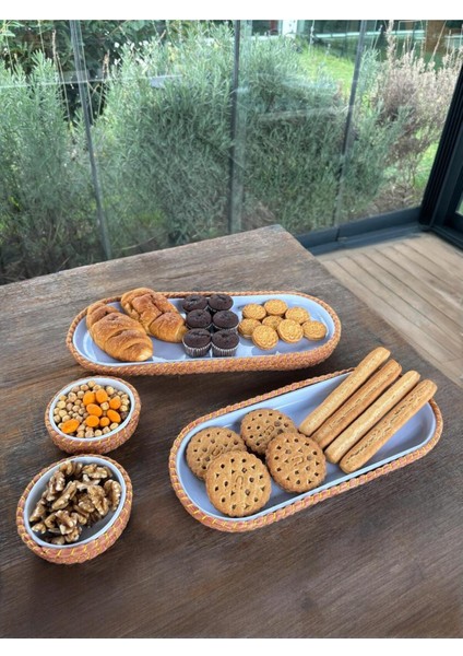 4 ’lü Hasır Görünümlü Servis ve Sunum Seti – Şık Masa Sunumları Için - Turuncu indirimleri