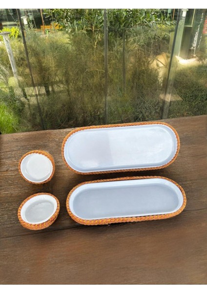 4 ’lü Hasır Görünümlü Servis ve Sunum Seti – Şık Masa Sunumları Için - Turuncu