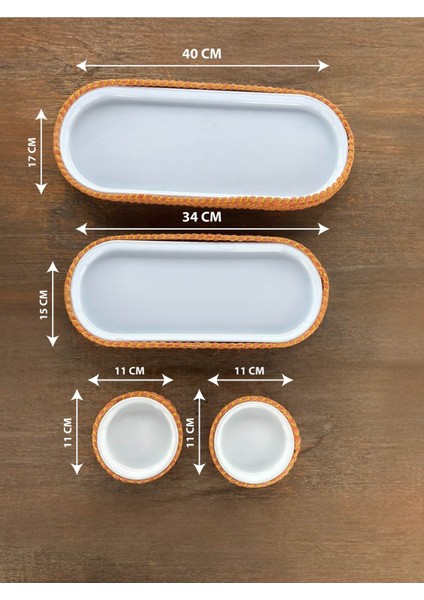 4 ’lü Hasır Görünümlü Servis ve Sunum Seti – Şık Masa Sunumları Için - Turuncu