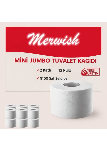 Mini Jumbo Tuvalet Kağıdı 2 Katlı 12 Rulo 100 Saf Selüloz Yumuşak Dayanıklı Yerli Üretim Ekonomik ve Hijyenik Tuvalet Kağıdı