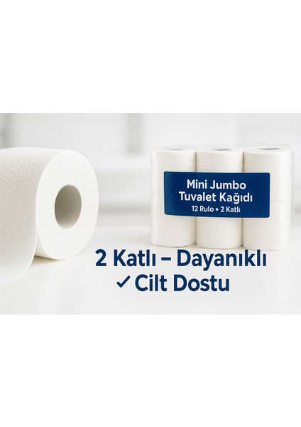 Mini Jumbo Tuvalet Kağıdı 2 Katlı 12 Rulo 100 Saf Selüloz Yumuşak Dayanıklı Yerli Üretim Ekonomik ve Hijyenik Tuvalet Kağıdı