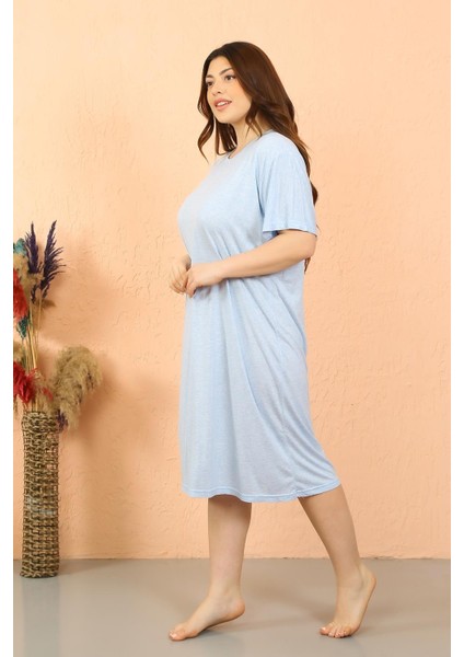 Kadın Büyük Beden Kısa Kol Buz Mavisi Gecelik fiyatları