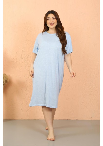 Kadın Büyük Beden Kısa Kol Buz Mavisi Gecelik modelleri