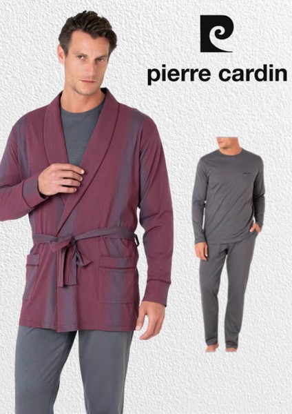 Erkek Giyim Kutulu 3 Parça %100 Pamuklu Robdöşambır & Uzun Kollu Pijama Takımı Set (Çorap Hediyeli)