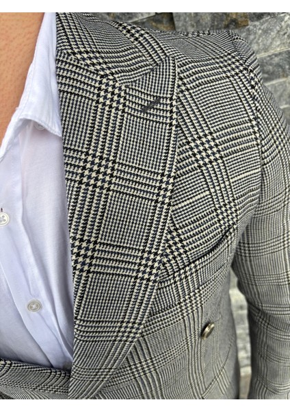 Erkek Slim Fit Ekose Desenli Kruvaze Ceket fiyatları