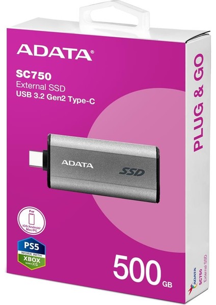 Adata 500GB SC750 Taşınabilir USB 3.2 Gen2 Type-C SSD Harici Disk fiyatları