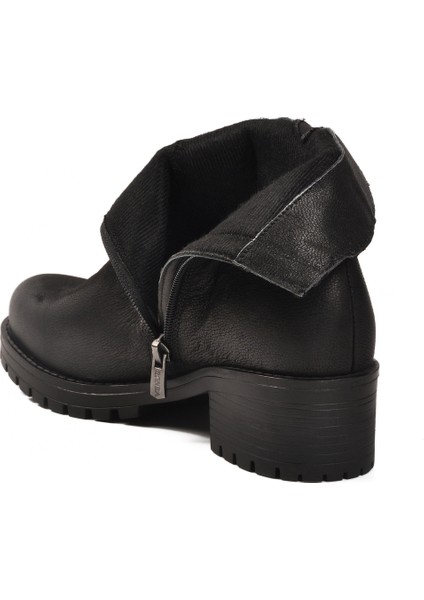 Siyah Nubuk Fermuarlı Hakiki Deri Topuklu Kadın Bot 3376K Z fırsatları