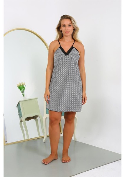 Kadın Pamuk Ip Askılı Desenli Büyük Beden Gecelik Beyaz fırsatları