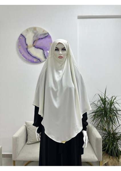 Sufle Hazır Esarp,arkası Iki Kat, Medine Ipegi ( Hac ve Umre Için Uygundur ) Khimar Hijap Ekru