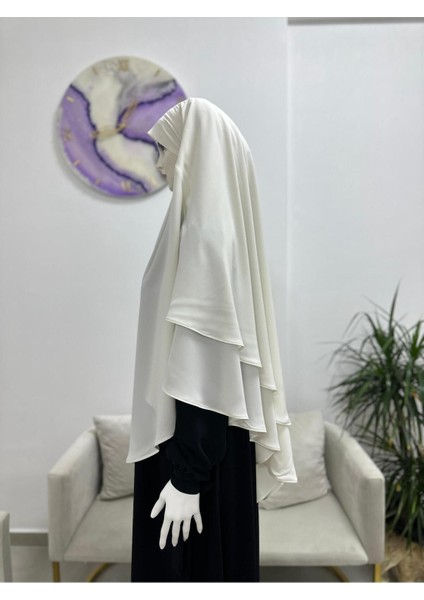 Sufle Hazır Esarp,arkası Iki Kat, Medine Ipegi ( Hac ve Umre Için Uygundur ) Khimar Hijap Ekru modelleri