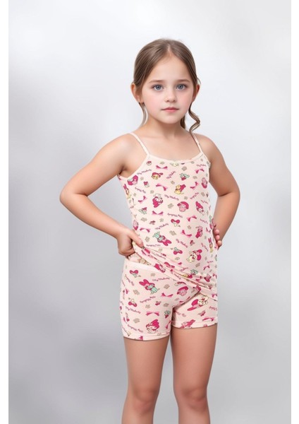 Kız Çocuk Baskılı Pamuk & Likralı Ip Askılı & Şort Ikili Takım LL.K34.O07.001