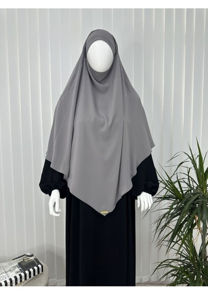 Tek Kat Medine Ipegi Pratik Bağlamalı Üçgen Sufle Eşarp Gri ,hijab ( Hac ve Umre Için Uygundur)