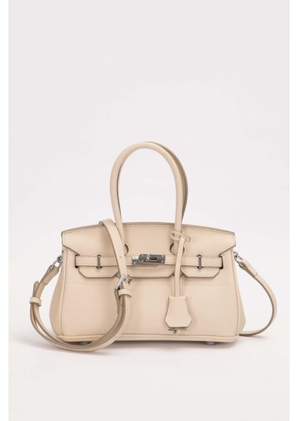 Krem Mini Kilit Detaylı El Çantası