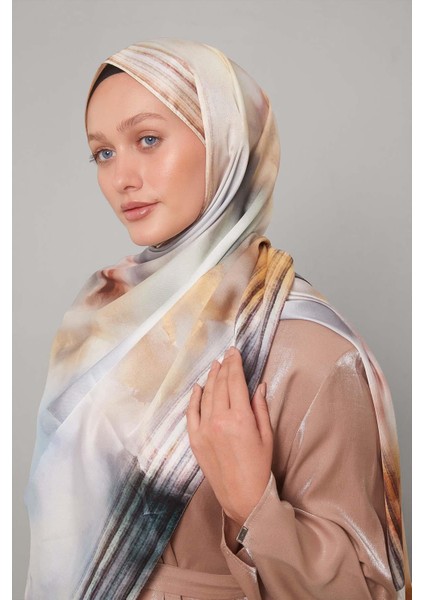 Hardal Ebruli Desen Twill Şal