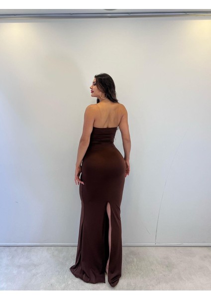 Kahve Dalgıç Kumaş Toka Detaystraplez Maksi Elbise fiyatları