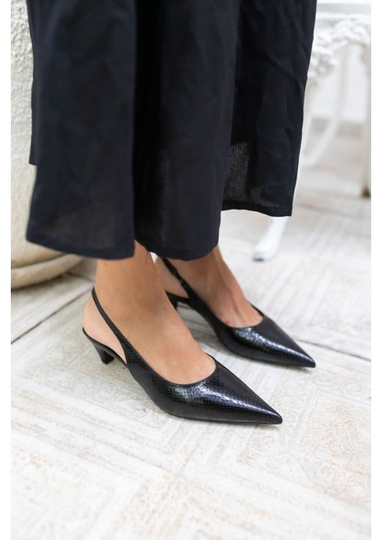 Mesalı Kadın Gumus Yılan Desen Mını Topuklu Ayakkabi