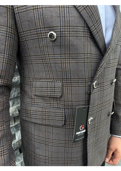 Erkek Slim Fit Ekose Desenli Kruvaze Ceket fiyatları