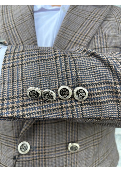 Erkek Slim Fit Ekose Desenli Kruvaze Ceket modelleri