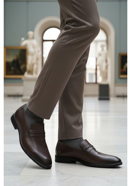 Kahve Hakiki Deri Erkek Klasik Ayakkabı 854 M