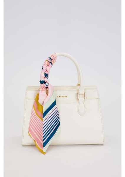 Beyaz Fular Askı Süslü Omuz Çantası