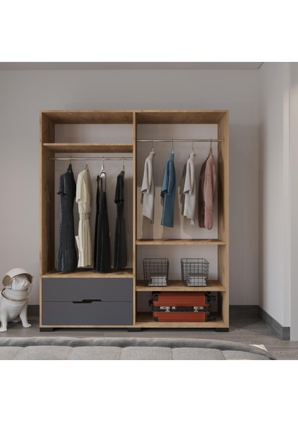 Royal 4 Kapaklı Çekmeceli Full Antrasit Gardırop , Elbise Dolabı, Raflı Dolap, Kulpsuz fırsatları