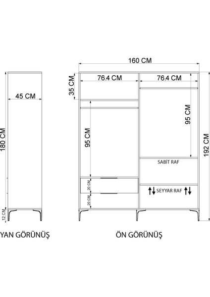 Royal 4 Kapaklı Çekmeceli Full Antrasit Gardırop , Elbise Dolabı, Raflı Dolap, Kulpsuz indirimleri