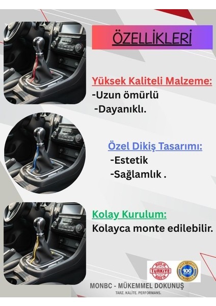 Dacia Dokker Siyah Suni Deriden Üretilen Kaliteli ve Dayanıklı Siyah Spor Düz Dikiş Vites Körüğü