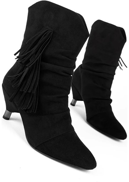 Agnes Kenar Püskül Detaylı Günlük Kadın Bot Siyah