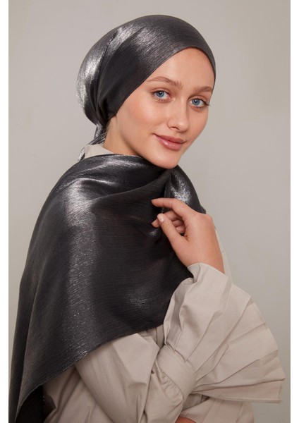 Koyu Gri Kristal Abiye Şal